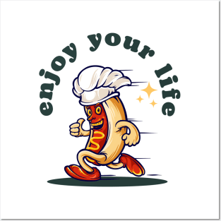 Enjoy Your Life - Retro Funny Hot dog Posters and Art